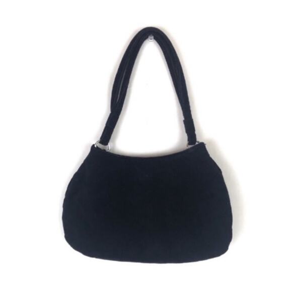 Cutest Little Old Navy Black Velvet Clutch Purse Pearl Bow Gems Dance Evening - Picture 2 of 8